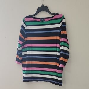 Chaps Women's Short Sleeve Striped Tee - Pink, Green, Black